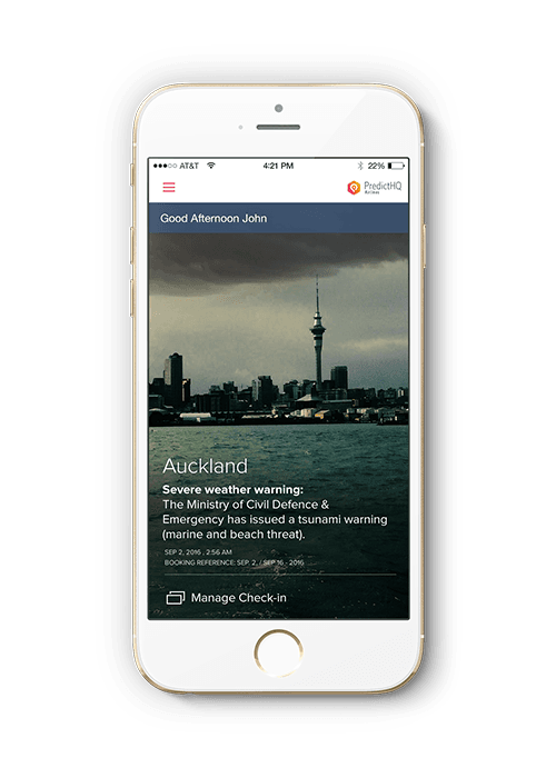 in app Travel event alert using 3rd party APIs