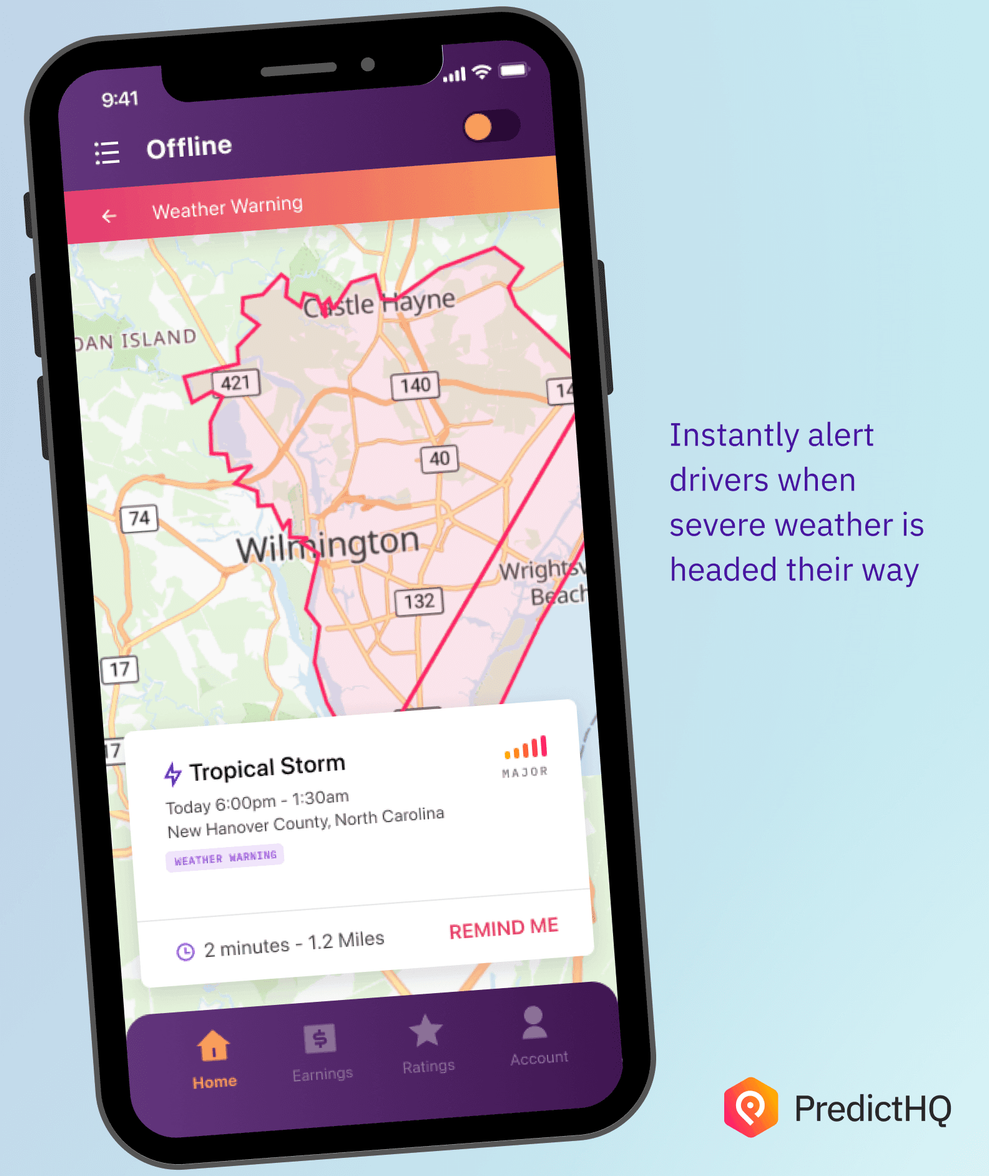 Blog - Rideshare UI - severe weather notification