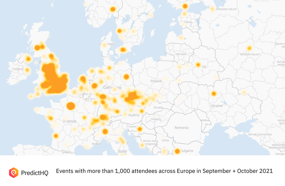 Europe heatmap of events 2021