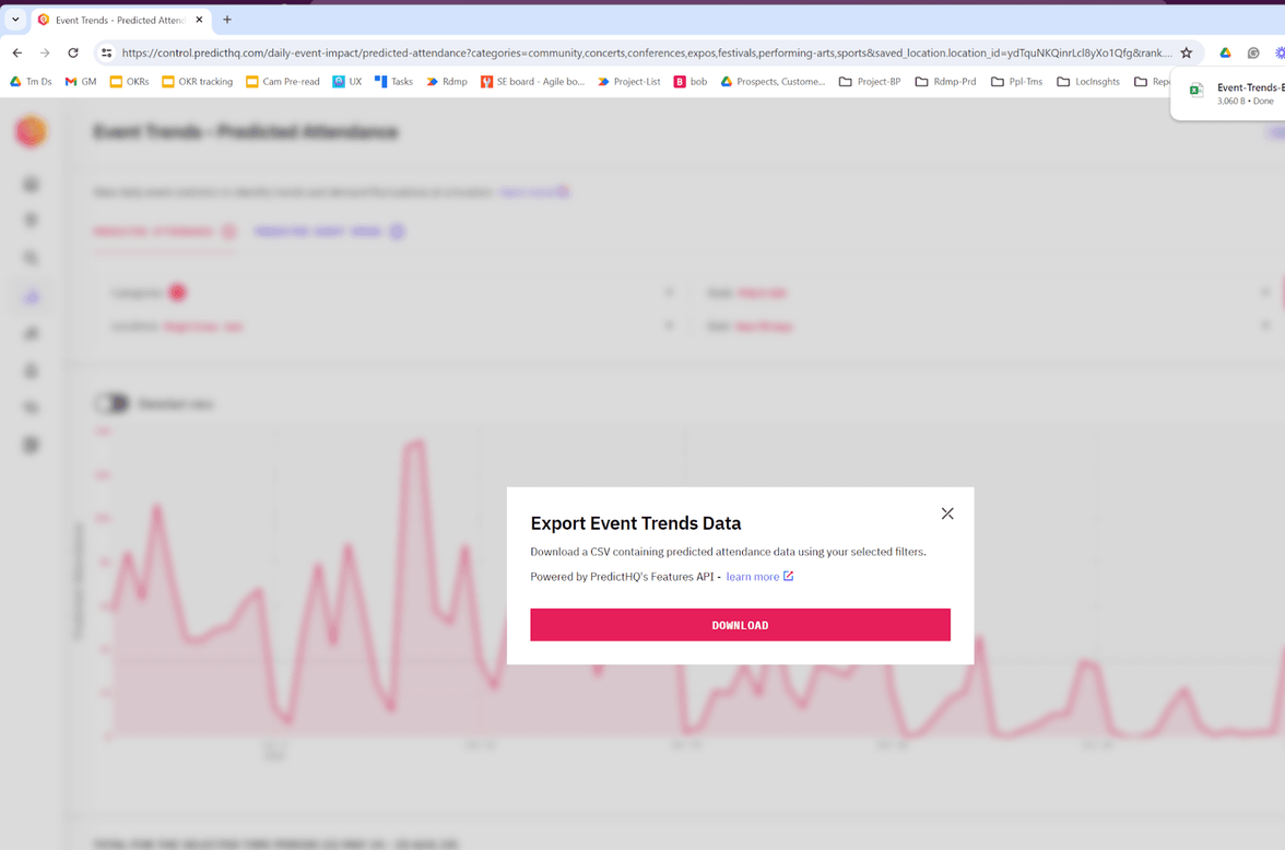Export Event Trends - button