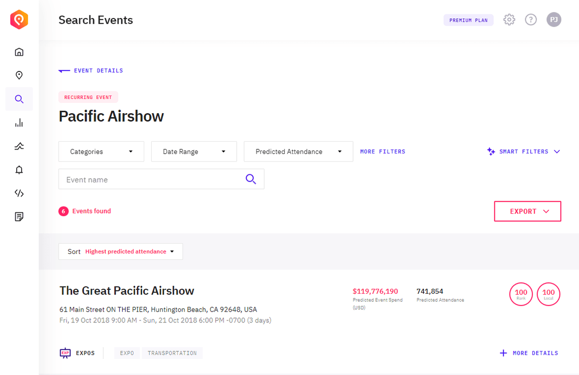 Pacific Airshow - Data Export