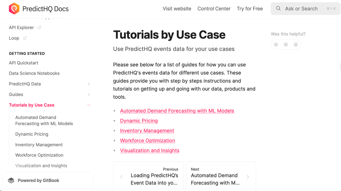 Screenshot - PredictHQ tutorials by use case
